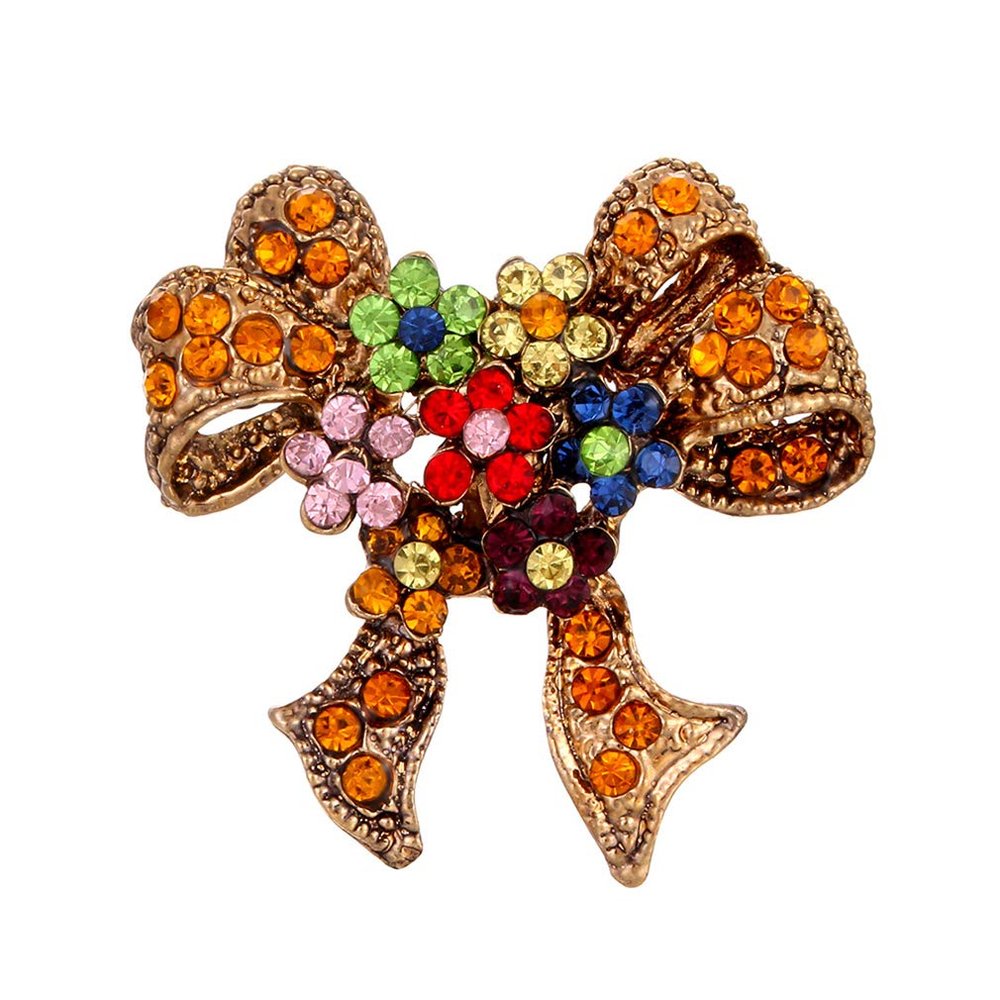 YAZILIND Retro Brooch Color Rhinestone Bowknot Shape Breastpin Ladies Clothing Corsage Party Jewelry