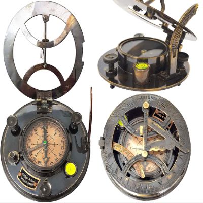 Engraved Sundial Brass Compass - 5 inches Large Sundial Compass in Leather Case Top Grade Calibrated Vintage Gift (Blank)