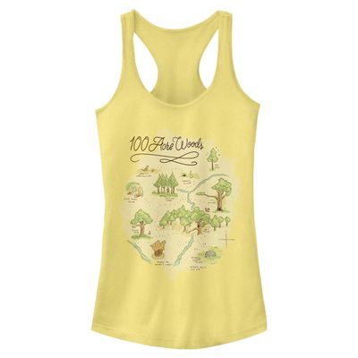 Disney Junior's Winnie The Pooh 100 Acre Map Slim Fit, Scoop Hem Racerback Tank, Banana, Medium