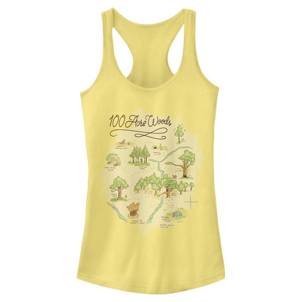Disney Junior's Winnie The Pooh 100 Acre Map Slim Fit, Scoop Hem Racerback Tank, Banana, Medium