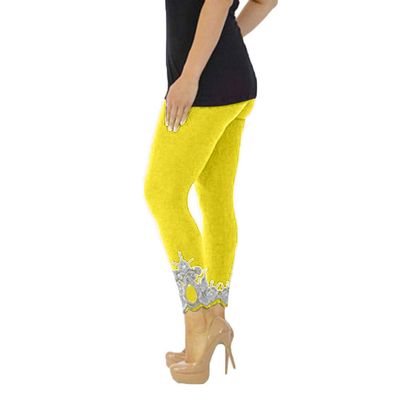 USYY Women's Leggings Plus Size High Waisted Stretch Jersey Capri Yoga Pants Knee-Length Tight Judo Sweatpant, Yellow, Small