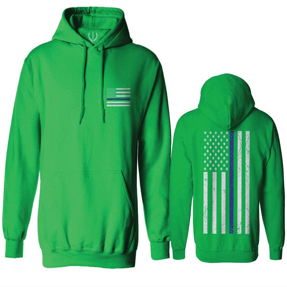 0084. American Flag Thin Blue Line Police Lives Matter Support Patriotic NY Sheriff Sweatshirt Pullover Hoodie (Irish, Medium)
