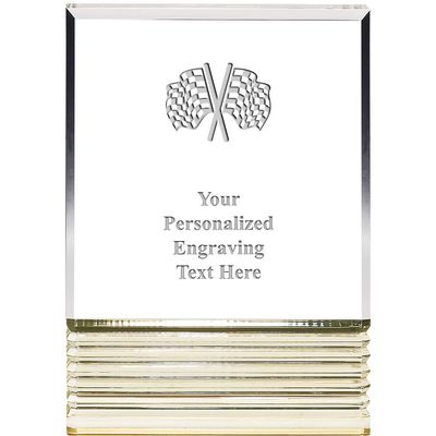 Engraved Checkered Flags Custom Trophy - 7" Gold Rockwell Acrylic Award Checkered Flags Tinted Gold Custom Trophy Award with Free Personalization Prime