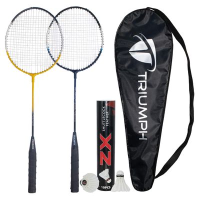 TRIUMPH Badminton Racquet, TRIUMPH Passion Badminton Racket Set- 2 Pc Badminton Racket with 10 Pc TRIUMPH ZX Feather Shuttlecock and Full Racket Cover to Carry Both Rackets, Perfect for Adults