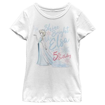 Disney Frozen Birthday Queen Five Girl's Solid Crew Tee