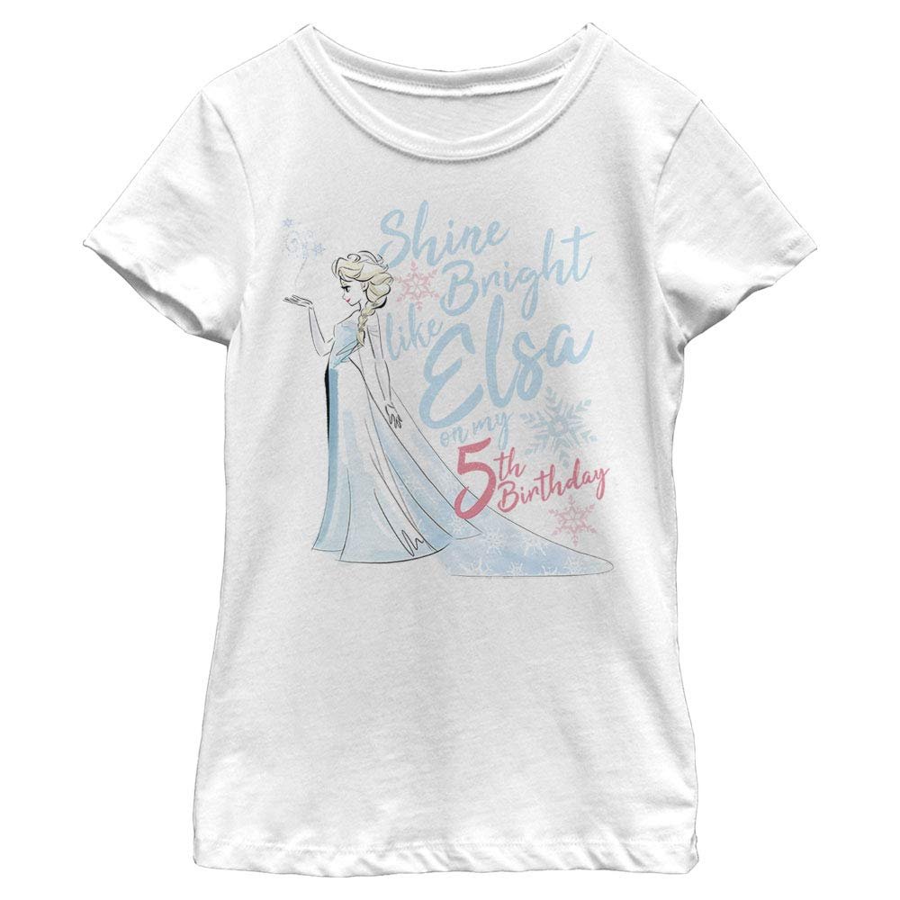 Disney Frozen Birthday Queen Five Girl's Solid Crew Tee