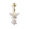 Pierced Owl 14GA Golden Butterfly with Dangling Flower 316L Stainless Steel Navel Belly Button Ring (Gold Tone/Clear) view 1