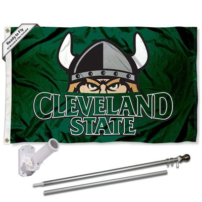 College Flags & Banners Co. Cleveland State Vikings Flag and Pole Bracket Mount Bundle