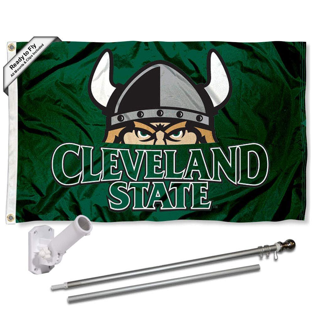 College Flags & Banners Co. Cleveland State Vikings Flag and Pole Bracket Mount Bundle