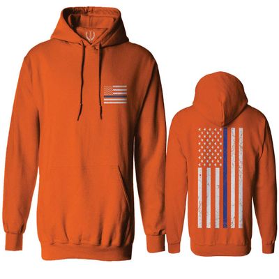 0084. American Flag Thin Blue Line Police Lives Matter Support Patriotic NY Sheriff Sweatshirt Pullover Hoodie (Orange, Medium)