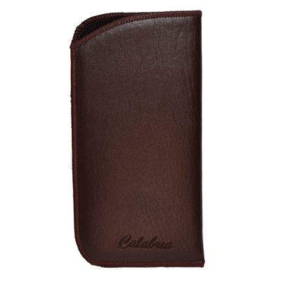 Calabria Slip-In Eyeglasses Case [Brown/Pack of 1] Faux Leather Sunglasses Pouch for Travel, Commute | Soft Glasses Holder | Clip-On for Easy Slide, Belt, Pocket Attachment | Eyeglasses Cases