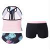 YONGHS 3PCs Girls Swimsuit Sleeveless Rash Guard Triangle Bikinis Tankini Sets with Swim Boyshorts Black Floral 16 view 2