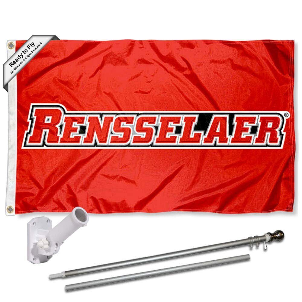 College Flags & Banners Co. Rensselaer Engineers Flag and Pole Bracket Mount Bundle