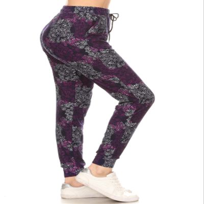 Leggings Depot JGAX-R597-2X Purple Elegance Print Jogger Track Pants w/Pockets, 2X Plus