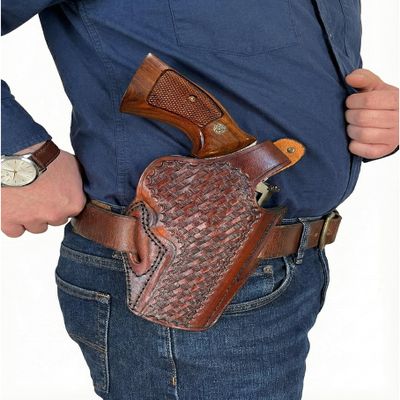 Thumb Break Leather Holster for Taurus 856 Defender 3" Barrel - Basket Weave - Genuine Leather - Right or Left Handed (Right)