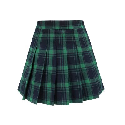 TONCHENGSD Women's High Waist Pleated Mini Skirt Skater Tennis Skirt (Green Plaid 03, XS)