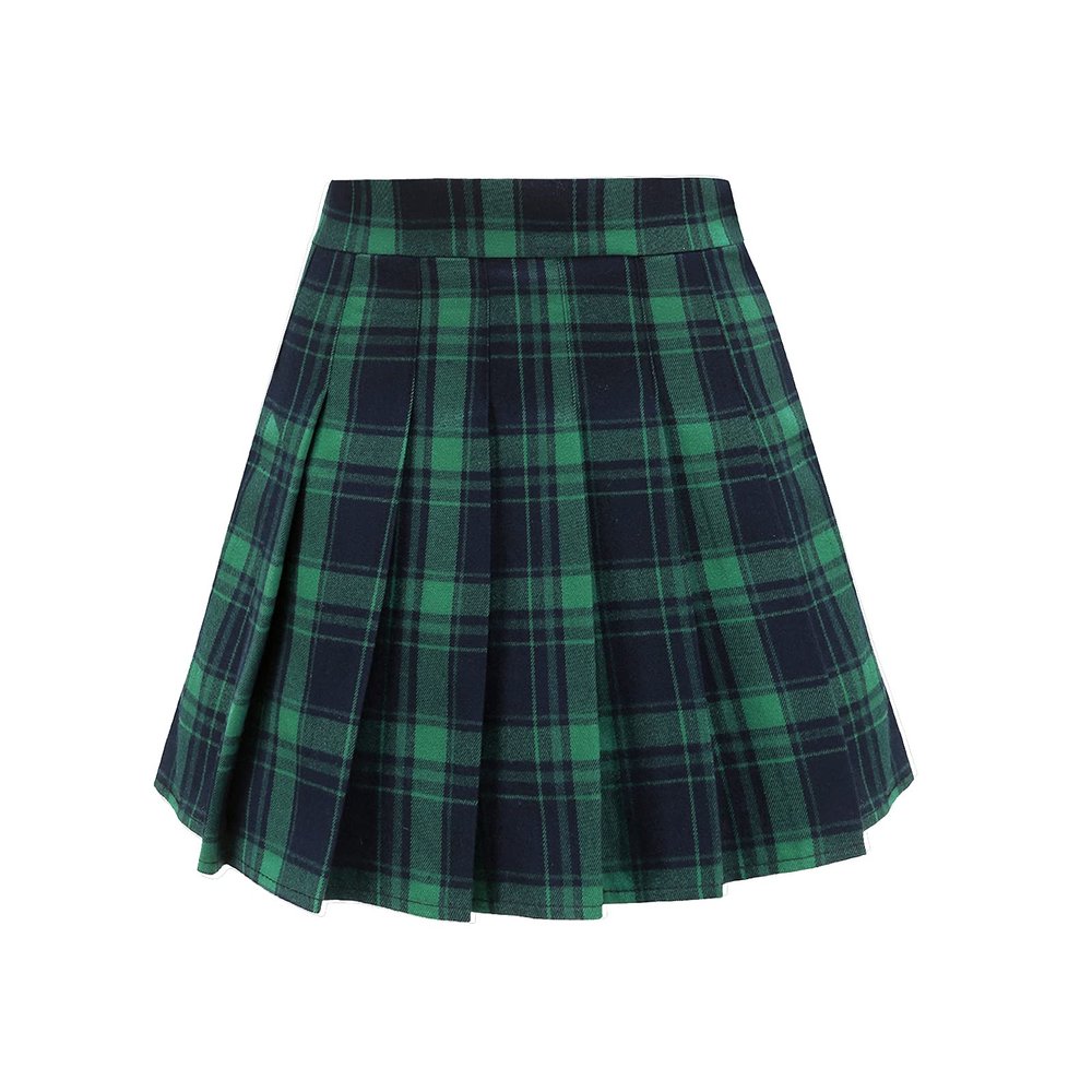 TONCHENGSD Women's High Waist Pleated Mini Skirt Skater Tennis Skirt (Green Plaid 03, XS)
