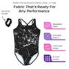 Destira Unbreakable Cami-Style Gymnastics Leotard for Girls, Black and White Marble Sofy Lycra, Child XL (12) view 4