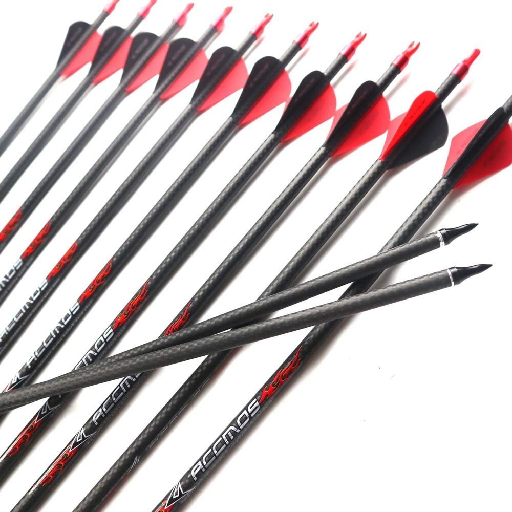 350 Spine Arrow 31 Inch Arrow Target Practice Arrow Hunting Arrow Carbon Arrows Compound Bow Recurve Bow Adult Youth Archery Indoor Outdoor Shooting Field Tip 12pc