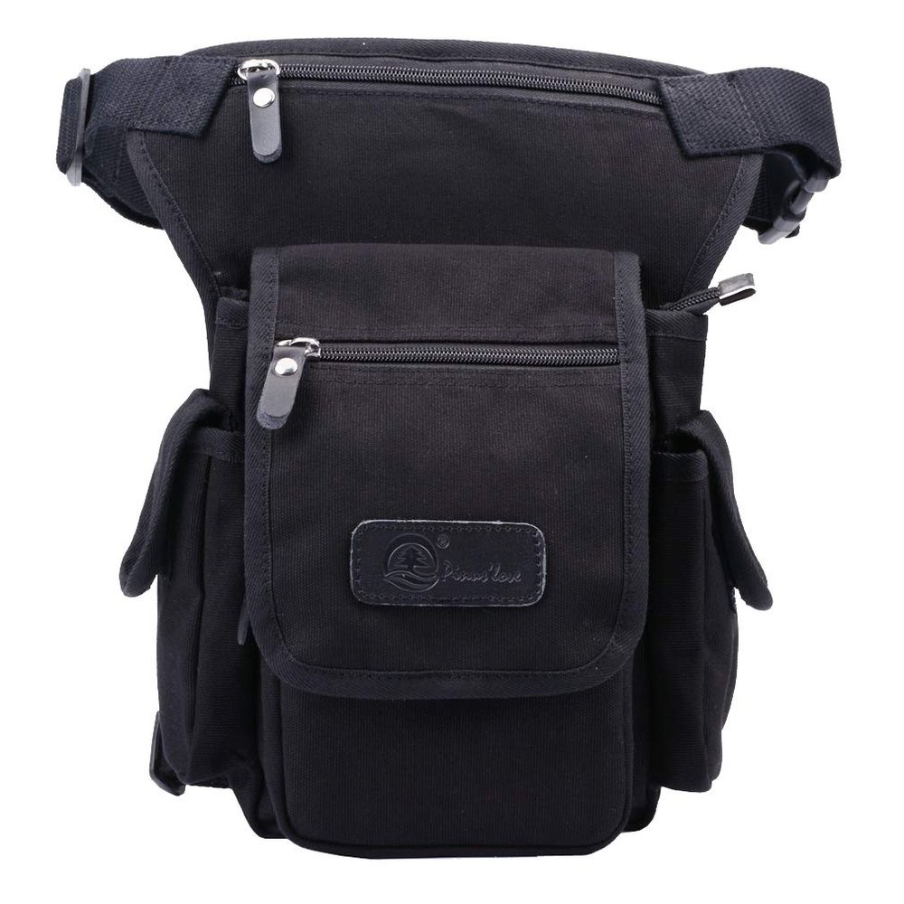 Canvas Drop Leg Bag Waist Pack Thigh Bag for Men Women Tactical Military Motorcycle Bike Cycling Hiking Camping Outdoor Travel Sling Crossbody Pouch Pack Pocket Daypack (Black)