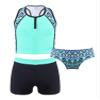 YONGHS 3PCs Girls Swimsuit Sleeveless Rash Guard Triangle Bikinis Tankini Sets with Swim Boyshorts Geometric Green 4 view 1