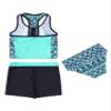 YONGHS 3PCs Girls Swimsuit Sleeveless Rash Guard Triangle Bikinis Tankini Sets with Swim Boyshorts Geometric Green 4 view 4