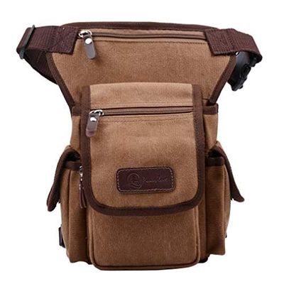 Canvas Drop Leg Bag Waist Pack Thigh Bag for Men Women Tactical Military Motorcycle Bike Cycling Hiking Camping Outdoor Travel Sling Crossbody Pouch Pack Pocket Daypack (Brown)