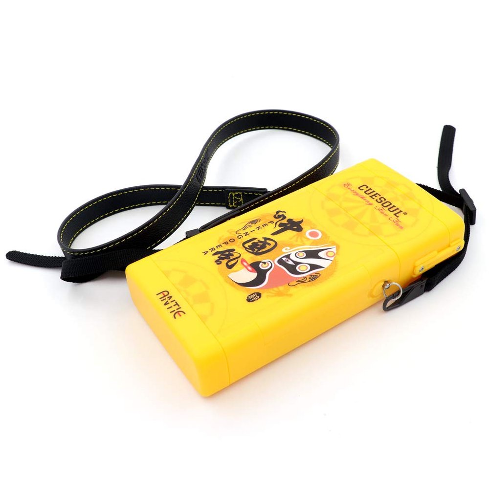 CUESOUL ANTIE Hard Dart Case Yellow, Holds 6 Steel/Soft Tip Darts & Accessories, Peking Opera Mask Design, Durable Use