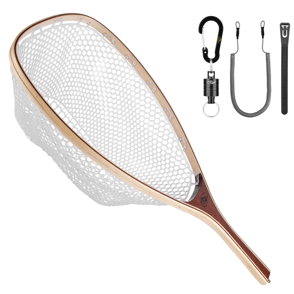 SF Fly Fishing Landing Soft Rubber Mesh Trout Catch and Release Net with Black Magnetic Net Release Combo Kit (Clear A Combo Small Holes)
