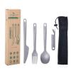 Boundless Voyage Utility Cutlery Set Titanium Spoon Fork Knife & Bottle Opener for Travel Camping in Easy to Store Cloth Case Ti1066T