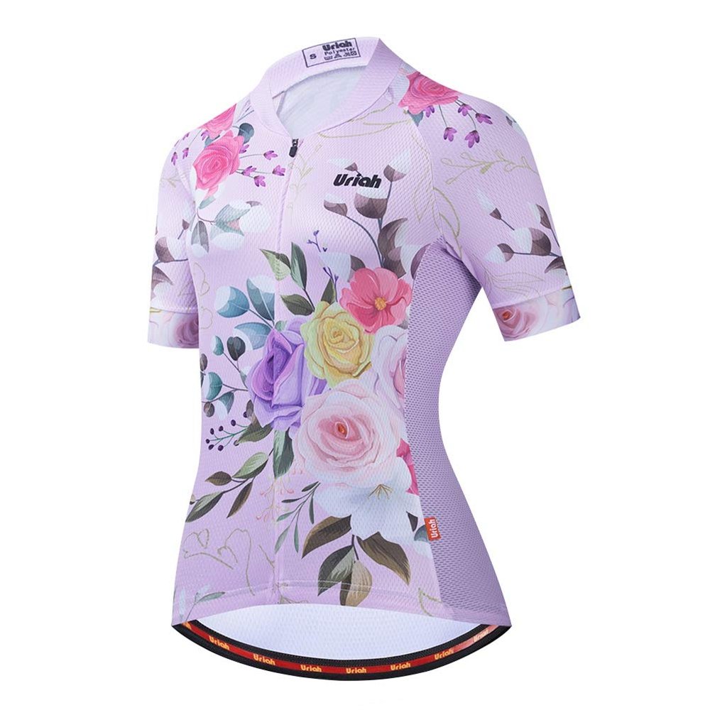 Uriah Women's Bike Jersey Short Sleeve Reflective with Rear Zippered Bag Light Purple Size S