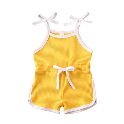 FYBITBO Toddler Infant Baby Girl Clothing Ribbed One Piece Halter Jumpsuit Overalls Shorts Cute Summer Outfits (12-18 Months,Yellow,)