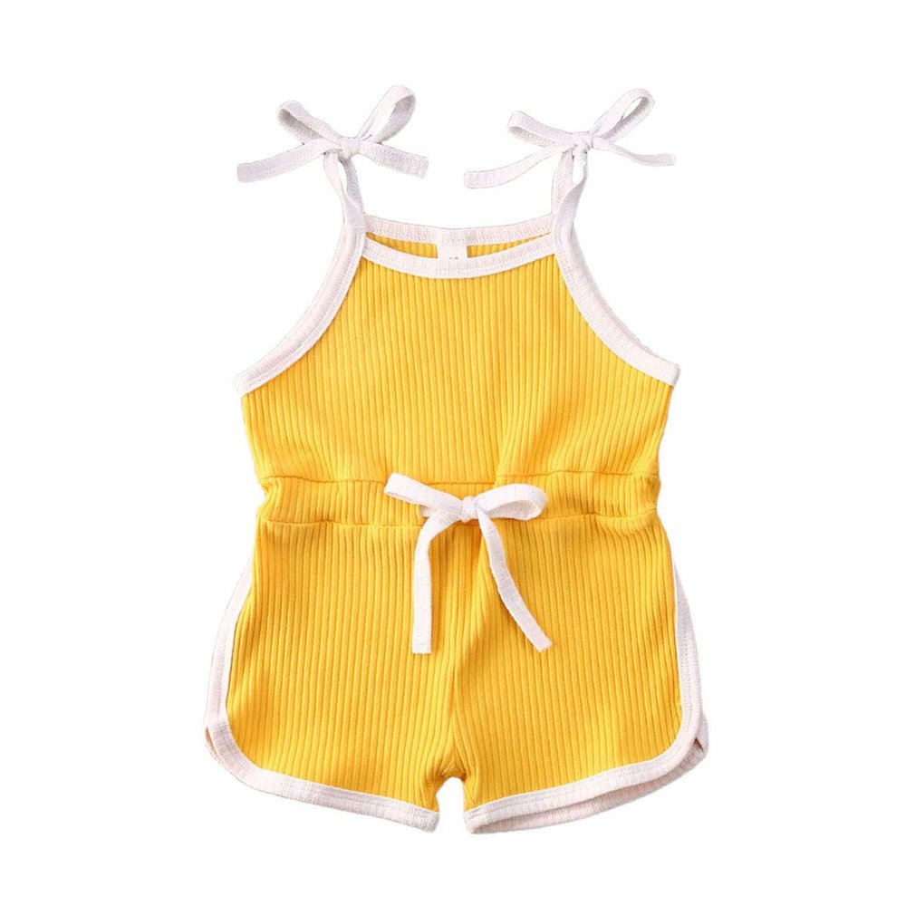 FYBITBO Toddler Infant Baby Girl Clothing Ribbed One Piece Halter Jumpsuit Overalls Shorts Cute Summer Outfits (12-18 Months,Yellow,)