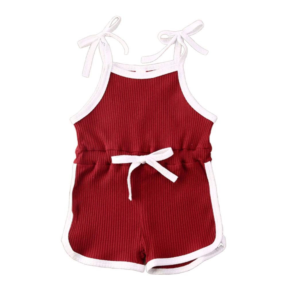 Toddler Infant Baby Girl Clothing Ribbed One Piece Halter Jumpsuit Overalls Shorts Cute Summer Outfits (3-4T,Red Wine,)