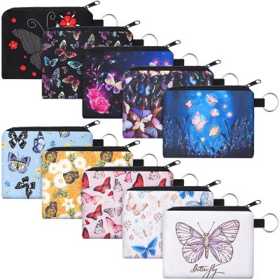 Boao 10 Pieces Valentines Makeup Bags Bulk for Women Small Canvas Cosmetic Bag with Zipper Pouch Mini Coin Purse Boho Gifts for Women Teacher(Butterfly and Flower,4.52 x 3.74 Inch)