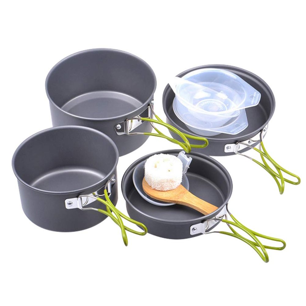 1set Portable Camping Cookware Kit Non-Stick Cookware for People Lightweight Cooking Pot Hiking Picnics and Outdoor Cooking