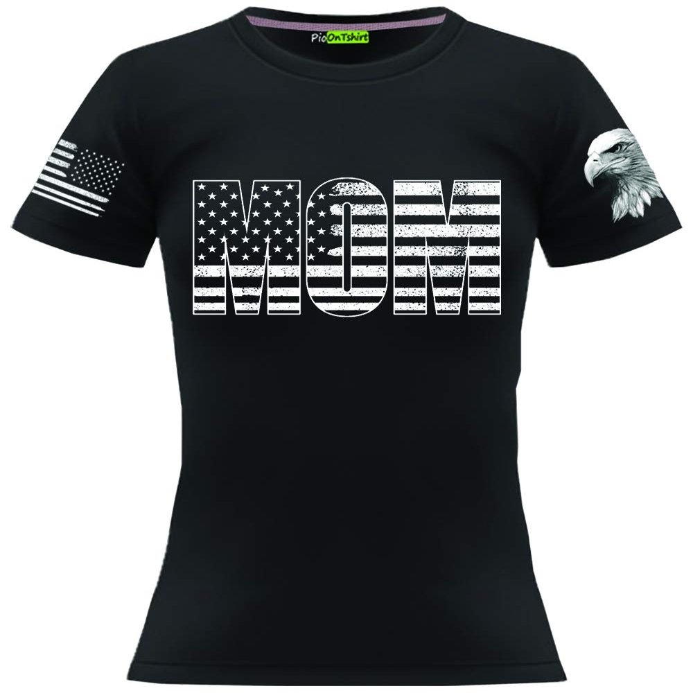 100% Cotton USA American Flag Shirts Military Mom Shirt for Women Army Marine Tshirts Mother Gift XL