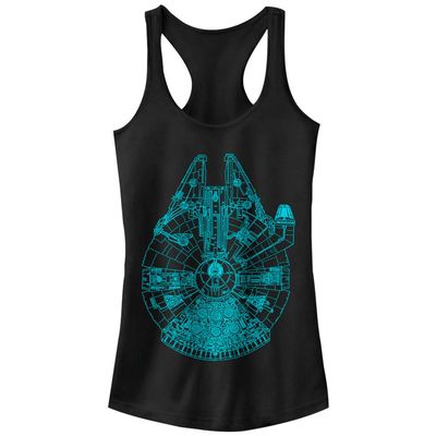 Star Wars Junior's Blue Falcon Slim Fit, Scoop Hem Racerback Tank, Black, X-Small