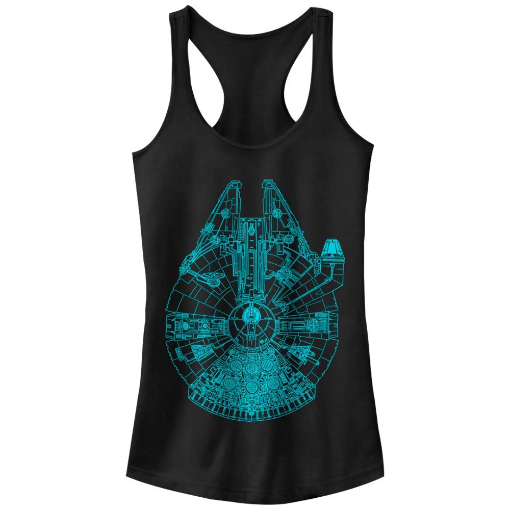 Star Wars Junior's Blue Falcon Slim Fit, Scoop Hem Racerback Tank, Black, X-Small