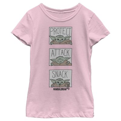 The Mandalorian Girl's Star Wars The Child Protect Attack Snack T-Shirt - Light Pink - Large