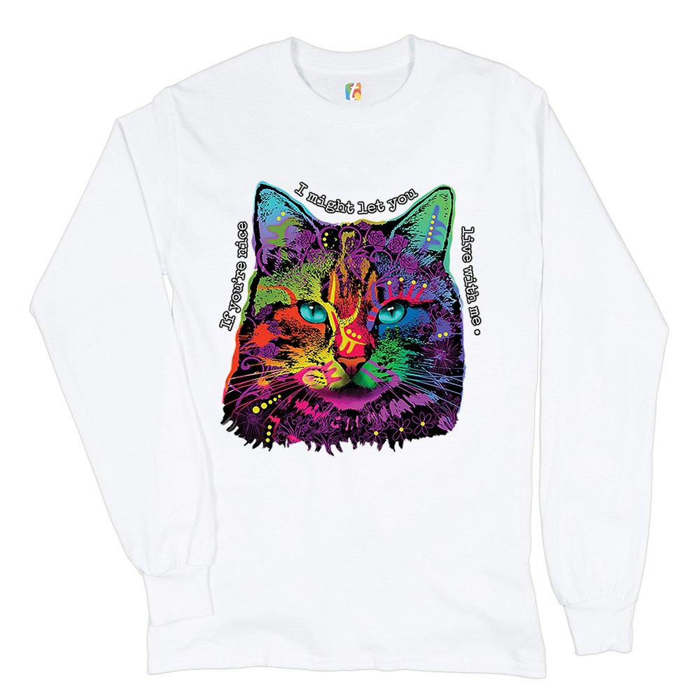 If You're Nice I Might Let You Live with Me Long Sleeve T-Shirt Andy Maxx Cat White Small