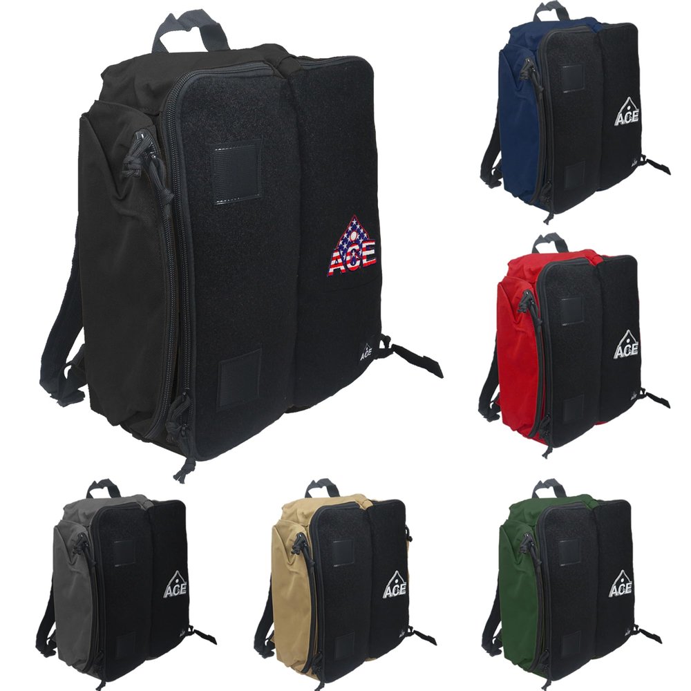Black Cornhole Backpack with ACE Patch | Holds Up to Six Cornhole Bag Sets (Up to 24 Bags) | Includes 2 Side Pockets, 2 Phone Holders, 2 Straps, Headphone Passthrough Ports