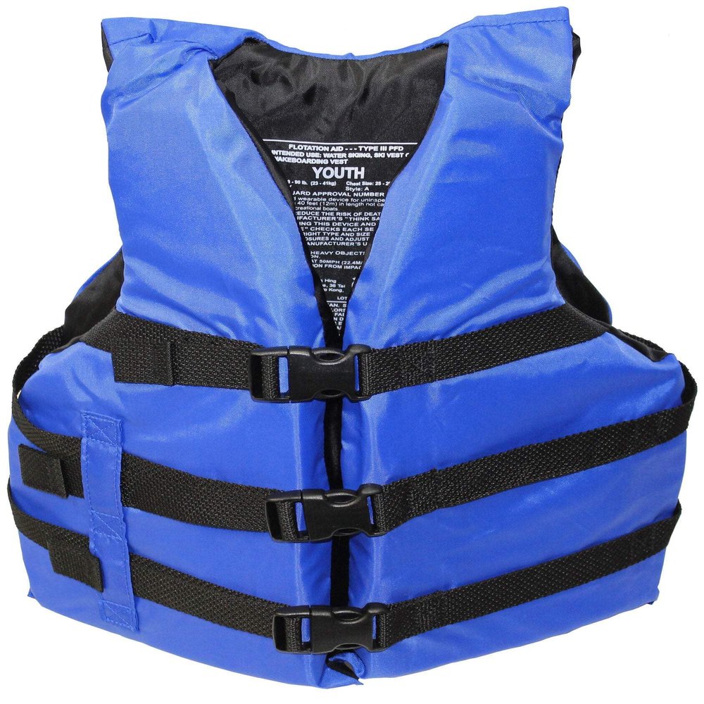 Life Jacket Paddle Vest; Coast Guard Approved Type III PFD Life Preserver Flotation Device; Jet ski, Wakeboard, Hardshell Kayak Vest; Ideal Extra Life Jacket for Pontoon Boat Blue Youth