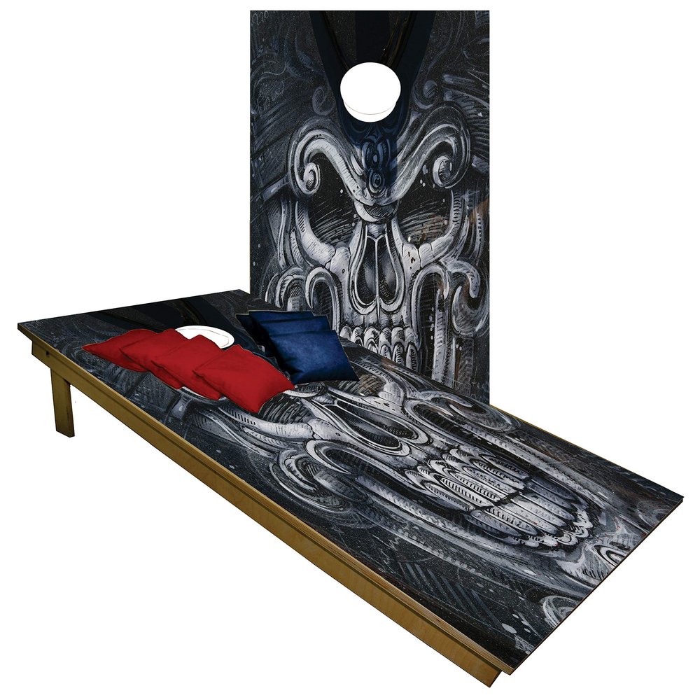 CornholeGamesUSA Handmade Premium Wooden Cornhole Board Set - Skull Series - Handmade in USA, Regulation Size 2'x4', Made of Baltic Birch | Includes 8 Cornhole Bags