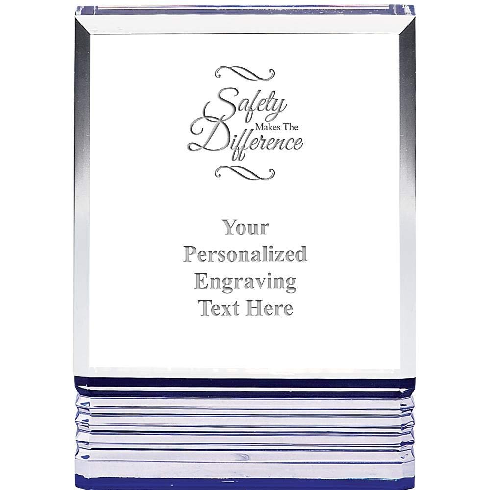 Engraved Safety Makes The Difference Custom Trophy - 7" Blue Rockwell Acrylic Award Safety Makes The Difference Tinted Blue Custom Trophy Award with Free Personalization Prime