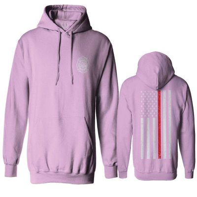0058. American Flag Thin Red Line Firefighter Support Seal Sweatshirt Pullover Hoodie (Light Purple, Medium)