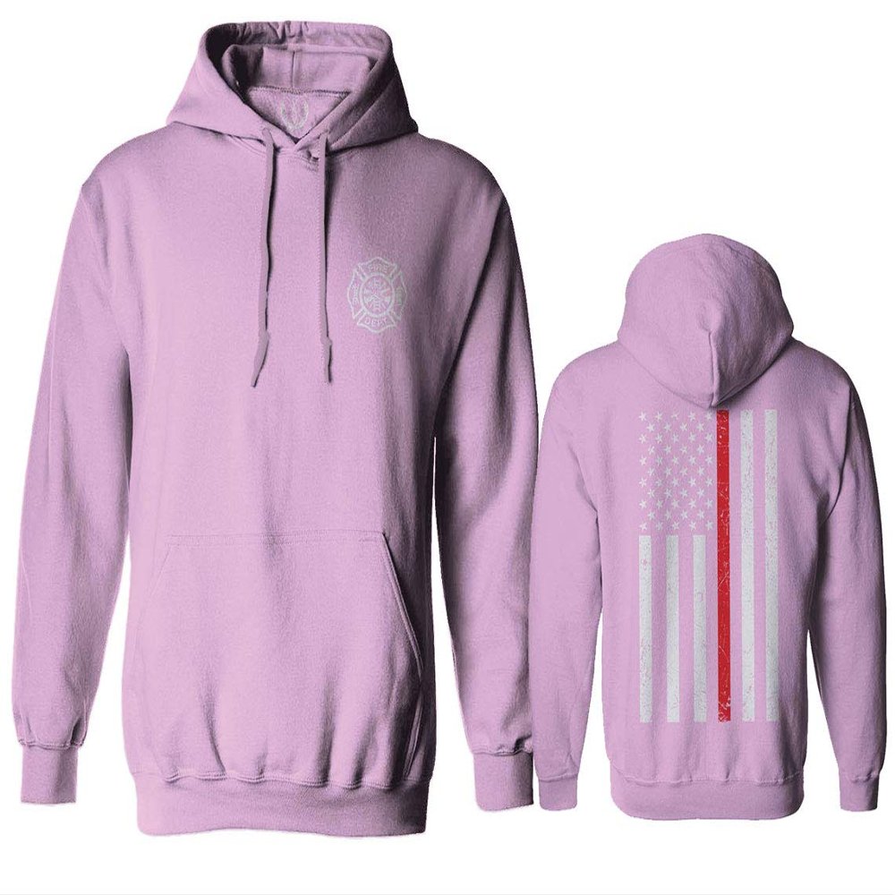 0058. American Flag Thin Red Line Firefighter Support Seal Sweatshirt Pullover Hoodie (Light Purple, Medium)