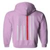 0058. American Flag Thin Red Line Firefighter Support Seal Sweatshirt Pullover Hoodie (Light Purple, Medium) view 3