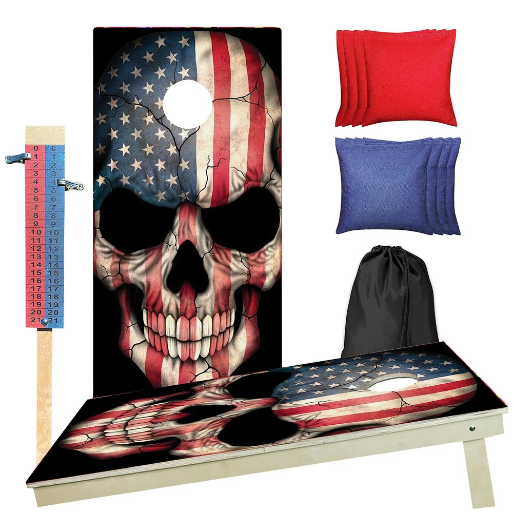 CornholeGamesUSA Handmade Premium Wooden Cornhole Board Set - Skull Series - Handmade in USA, Regulation Size 2'x4', Made of Baltic Birch | Includes 8 Cornhole Bags