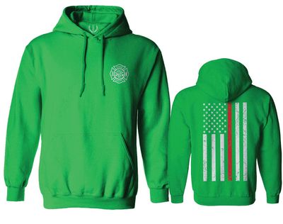 0058. American Flag Thin Red Line Firefighter Support Seal Sweatshirt Pullover Hoodie (Irish, Large)